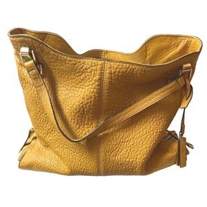 Vince Camuto NEW Mustard Yellow Pebbled Leather Hobo Shoulder Bag Gold Zip